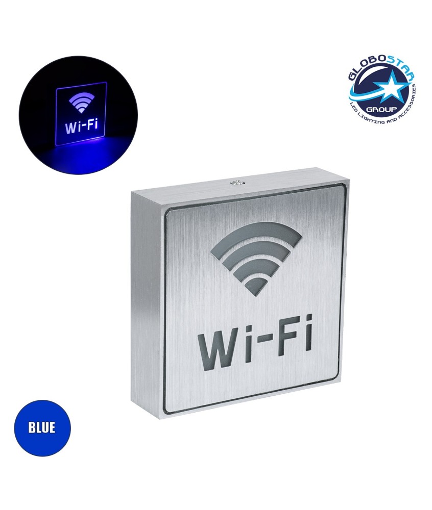 GloboStar® SENSATI 75657 Φωτιστικό Τοίχου Ένδειξης Wi-Fi LED 1W AC 220-240V IP20 - Σώμα Αλουμινίου - Μ11 x Π11 x Υ3cm - Μπλε